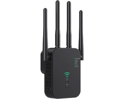 Wifi-versterker - 1200 Mbit/s wifi-repeater, wifi-versterker, signaalversterker, 2,4 GHz + 5 GHz wifi-booster met repeater, compatibel met alle routers met 1 WAN-poort, 1 LAN-poort