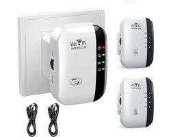 wifi versterker-2 stuks-wifi versterker stopcontact-Signaal versterker voor thuis-Instellen met één klik-WiFi Repeater-300Mbps-Ethernet-kabel meegeleverd-Inclusief 90cm ethernetkabel