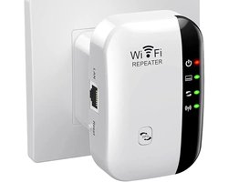 WiFi Versterker - Met Ethernet Poort en Eén-Knops Installatie - Voor Grote Huizen - WiFi Repeater - Wit - 1 Stuk