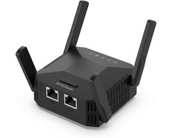 Wifi-versterker - repeater, 1200 Mbit/s, dual-band 2,4 GHz, 5 GHz wifi-booster met repeater/router/AP-modus, 4 antennes, wifi-range extender met LAN/WAN-poort, EU-stekker (zwart)