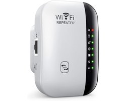 WiFi Versterker - WiFi Extender - Geschikt voor Thuis tot 465 m² - Tot 50 Apparaten - WiFi Repeater met Ethernet-poort - Draadloze Signaalversterker - 1-Tap Installatie - Geschikt voor Alexa-Wit