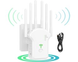 WiFi Versterker-wifi versterker stopcontact-1200 Mbps -wifi versterkers-WiFi-extender met 6 antennes voor een bredere dekking-Eenvoudig in te stellen WiFi-repeater-Inclusief 90cm ethernetkabel-wit