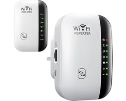 Wifi-versterker/extender met 300 Mbps (2,4 GHz) en ethernetpoort – Ideaal voor thuis, kantoor, tuin en op reis – Bereik tot ca. 280 m² – Eenvoudige installatie met EU-stekker (1 stuk)