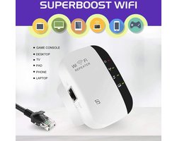 Wireless WiFi Versterker Stopcontact + Inclusief GRATIS Internetkabel -Wifi Repeater -300 mbps -2.4 Ghz -Ethernet - Wireless Range Extender- Wit- wifi versterker draadloos