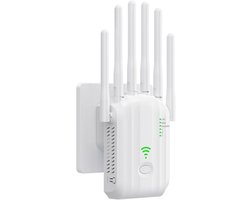 YOZHIQU WiFi Repeater - 1200Mbps 360° Dekking - WiFi Versterker met 4 Antennes - Geschikt voor Smartphones, Laptops en Tablets - Kunststof - Afmetingen 9x6,5x19cm - 2 LAN Poorten - AP/RP & WPS Ondersteuning
