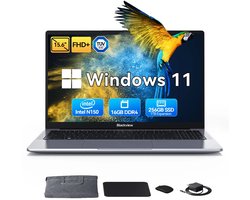 Huidun HiBook 6 Laptop - 15,6 inch Full HD - 16 GB RAM - 256 GB SSD - Intel N150 - Windows 11 Notebook - UHD Graphics - 5000mAh - Grijs