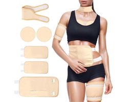 Castorolie-pakking voor vrouwen, cadeaus, 6 stuks herbruikbare biologische katoenen pakkingset voor nek, taille, borst en knie, verstelbare elastische band, compressiepakkingen