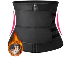 Zwarte shapewear voor dames met een verstevigende taille, een zweetafvoerende yoga-afslankriem, een corrigerende dubbele tailleband met rits voor na de bevalling, maat M.
