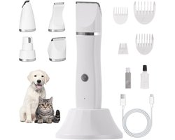 4-in-1 Stille Honden- en Kattenhaartrimmer, Dierverzorging, Oortjes Scheren, Klauwslijper, Oplaadbare Trimmer voor Huisdieren