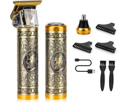 5 in 1 Draadloze Baardtrimmer + Neustrimmer - USB C Oplaadbaar - Professionele Barber Tondeuse - Shaver - Oortrimmer - Waterdicht - Kerst Verjaardag Sinterklaas Cadeau Mannen - Trimmer Baard - Goud