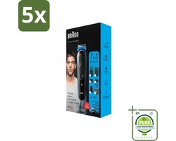 5 x Braun - Trimset - 7-in-1 - 1 Trim Apparaat - 6 Opzetstukken - Grootverpakking - Baardtrimmer - Scheerapparaat - Trimset - 7-in-1 Trimmer - Oplaadbare Trimmer