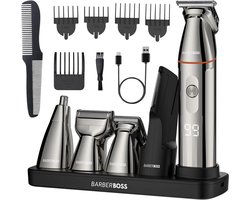 Baardtrimmer - Haartrimmer voor Mannen - 5-in-1 Baardverzorgingsset - Trimmersset - Precisiescheermes - Neustrimmer - Oortrimmer - Lichaamstrimmer - Bodygroomer - Draadloos & Oplaadbaar - Precisie Trimmen - Waterproof - Complete Grooming Kit