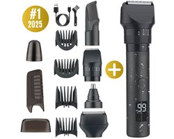 BAØRD 5 in 1 Baardtrimmer Pro - Verstelbaar 1-20mm - IPX6 Waterproof - Trimmer, Bodygroomer, Scheerapparaat voor Mannen - Snelladen via USBC - Baard Verzorging Tip - Grooming Set - Trimmen - Scheermachine - Baardverzorging - Tondeuse - Barber - Zwart