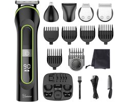 Hatteker 5-in-1 Tondeuse en Trimmer Set voor Heren – Haarknipper, Baardtrimmer, Scheerapparaat, Neus- en Oortrimmer – Draadloos en Waterdicht – Zwart