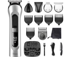 Hatteker 5-in-1 Tondeuse en Trimmer Set voor Heren – Haarknipper, Baardtrimmer, Scheerapparaat, Neus- en Oortrimmer – Draadloos en Waterdicht