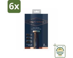 King C. Gillette - Stoppelbaardtrimmer - Style Master - Met 3 Navulmesjes - Voordeelverpakking - 6 stuks - Draadloze trimmer - Baardstyling
