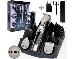 MetuX® - 14-in-1 Baardtrimmer mannen - Body Trimmer Set Heren - Nat & Droog Trimmen - Draadloze Baardtrimmers - Waterdicht Scheerapparaat Geschikt voor Lichaam/Baard/Neus - Waterproof Bodygroomer mannen - Multi Grooming Kit - Multigroomer Tondeuse