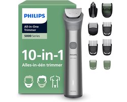 Philips Series 5000 Multigroom - Baardtrimmer - 10 in 1 - Neushaartrimmer - Intimate trimmer - Face&Hair&Body - Scheersensor - Opbergzakje - Staal - MG5931/15