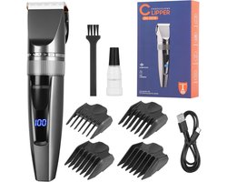 Professionele Draadloze Tondeuse voor Heren met LCD-display – Oplaadbare Baardtrimmer met 4 Positiebeperkende Kammen