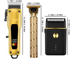 Professionele Gouden Trimmer & Haar Knipper Set voor Mannen – USB Oplaadbaar – Met LCD Display, T-Vorm Mes, Scheerapparaat & Haardroger – Luxe Grooming Kit