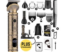 Sansbeauté 7-in-1 Baardtrimmer Mannen + Standaard - Trimmer voor Baard en Lichaam - Incl. 6 opzetstukken - Bodygroomer Mannen - Bodytrimmer Heren - Haar trimmer - Tondeuse - 0.5-15MM - Neus en Oor - Trimapparaat - Baard Machine - Multigroomer
