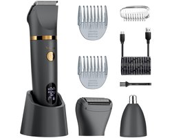 Scttomon 3-in-1 Elektrische Heren Trimmer – Baardtrimmer, Lichaamshaartrimmer & Neustrimmer – LED Display, Waterdicht, USB Oplaadbaar – Grijs