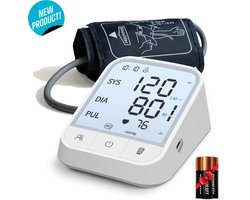 Bloeddrukmeter bovenarm - Bloeddrukmeter - Hartslagmeter - Onregelmatige hartslag - Risico-indicator - Manchet 22 tot 42 cm - CE gecertificeerd - Incl. Batterijen + opbergtas
