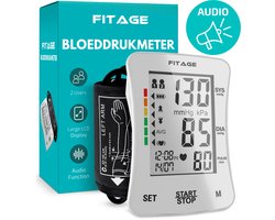 FITAGE Bloeddrukmeter Bovenarm - Medische Hartslagmeter met Nederlandse Voorleesfunctie aanbevolen door Hartstichting- Blood Pressure Monitor - Manchet 22-42cm - Bloeddrukmeters Wit