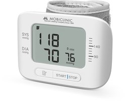 Mobiclinic Vitalpress - Polsbloeddrukmeter - Digitale polsslagmeter - Met geheugen - LCD-scherm - Meetbereik: 0-300 mmHg - Weergave van het gemiddelde van drie metingen - Wit