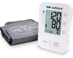 WELLCORE Digitale Bovenarm Bloeddrukmeter, Hartslagmeter, Onregelmatige hartslag Home Hypertensie Controle met Onregelmatige Hartslag Detectie, Manchet 22-40cm, WHO Indicator, Incl. Opbergetui en Batterijen