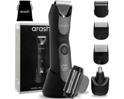 arash® 3 in 1 Bodygroomer Mannen - Veilig voor Schaamstreek & Lichaam - Lichaamstrimmer - 3 extra Trimkammen - Opbergzakje - Batterij indicator