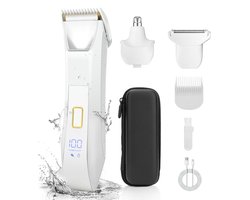 Bodygroomer mannen-3-in-1 baardtrimmer voor heren-bodygroomers-Inclusief neushaartrimmer-Smooth Shave Body Detailer - Lichtgewicht - Met reisslot - LED-scherm - IPX7 waterdicht-Inclusief opbergtas-wit