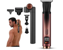Heren Body Trimmer - 5in1 Verzorgingsset- Verlengstuk ideaal voor rug - Lies Trimmer Tondeuse - Schaamhaar Trimmer LED display - Bodygroomer - Neus Trimmer - USB-C - Nat en droog -