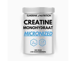 500G Micronized Creatine Monohydraat – 100 Doseringen – Gemicroniseerd - Voor Spiergroei, Kracht en Energie – Hooggedoseerd Zuiver Poeder – Wetenschappelijk Onderbouwd – Elmerink Nutrition
