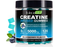 Creatine Monohydraat Gummies - 5g per portie - spiergroei - uithoudingsvermogen - blauwe bessensmaak