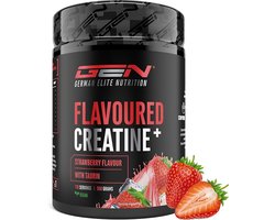 GEN Gearomatiseerd Creatine Poeder - 550g - Creatine Monohydraat + L-Taurine - Gemicroniseerde Creatine met Aroma - Geen Suiker & Top Oplosbaarheid - Veganistisch (Aardbei)