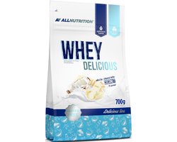 AllNutrition | Delicious | Gluten vrij Whey protein | White chocolate coconut | 700gr 23 servings | Proteïne shake | Eiwitten | Supplement | Mix van (blended) concentraat / isolaat | Nutriworld