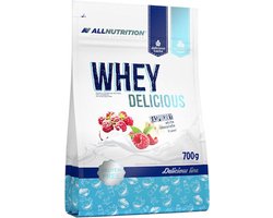 AllNutrition | Delicious | Gluten vrij Whey protein | White chocolate raspberry | 700gr 23 servings | Eiwitshake | Supplement | Mix van (blended) concentraat / isolaat | Nutriworld