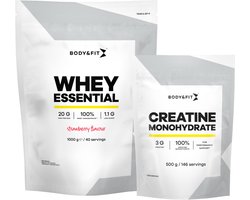 Body & Fit Whey Essential Aardbei 1000g + Creatine Monohydraat 500g Bundel - Whey Protein - Proteine Poeder