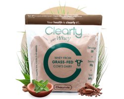 Clearly Whey Protein Chocolade – Grasgevoerde Eiwitpoeder – 23g Eiwit per Portie – Ondersteunt Spieropbouw, Herstel en Energie – 840g / 28 Porties
