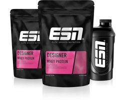 ESN Designer Whey Protein Poeder, Vanilla, 2 x 1000 g, Voordeelverpakking 66 Porties en gratis Shaker – Wei Eiwit Shake, Eiwitsupplement, Spierherstel & Fitnessroutine