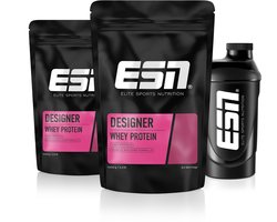 ESN Designer Whey Protein Poeder, Vanilla Ice Cream, 2 x 1000 g, Voordeelverpakking 66 Porties en gratis Shaker – Wei Eiwit Shake, Eiwitsupplement, Spierherstel & Fitnessroutine
