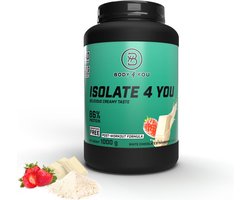 Isolate Protein Poeder Witte Chocola en Aardbei 1kg | 40 Porties – 86% Eiwit – Spieropbouw & Herstel – Body4You