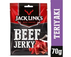 Jack Link's Beef Jerky Teriyaki Multipack 12x60 gram; snack van hoogwaardig rundvlees - rijk aan proteïne, laag vetgehalte.