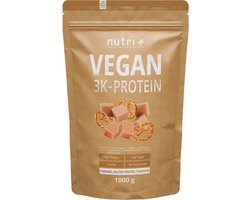 nutri+ Vegan 3K Protein - Eiwitpoeder Caramel Salted Pretzel - Veganistisch proteïne poeder - met proteïnen uit soja, erwten en zonnebloem - lactosevrij en glutenvrij - 1000 g