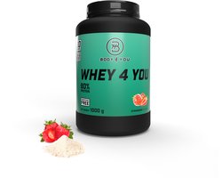 Whey Eiwitpoeder Aardbei 1KG – 33 servings – 80% Eiwit – Body4You