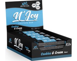 XXL Nutrition - N'Joy Protein Bar - 20 Gram Eiwit - Eiwitrepen & -snacks, Proteine Repen - Smeuďge Eiwit Reep én Hoog in Eiwit - Diverse Smaken - Cookies & Cream - 15 Pack