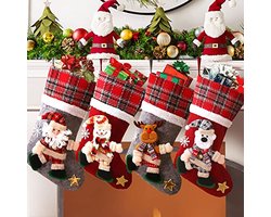 4 stuks kerstsokken - Kerstmansok - Grote kerstsok voor de open haard - Vulling cadeauzak - Snoepzak - Kerstboomhanger kerstdecoratie