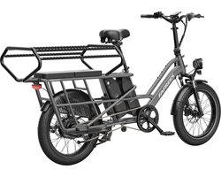 FAFREES 20 inch elektrische fiets met kinderzitjes – E-fiets – E-Bakfiets24Ah accu – maximaal 200kg draagvermogen – max 25km/u – tot 140km – voor gezinsuitjes en dagelijkse boodschappen –Grijs