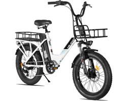 HILAND Elektrische Cargo Fatbike – 20" Dikke Banden – 48V – 7 Speed – Wit
